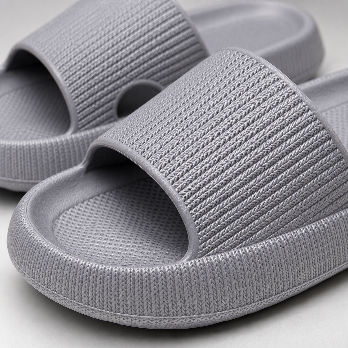 Pillowstep Slides gray shoes - close-up material and sole detail | OrthoKicks