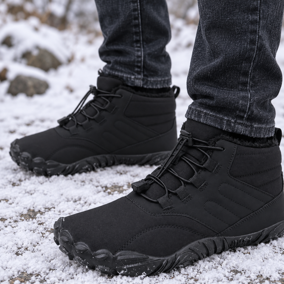 Northflex black shoes - worn on feet, cropped below the waist | OrthoKicks