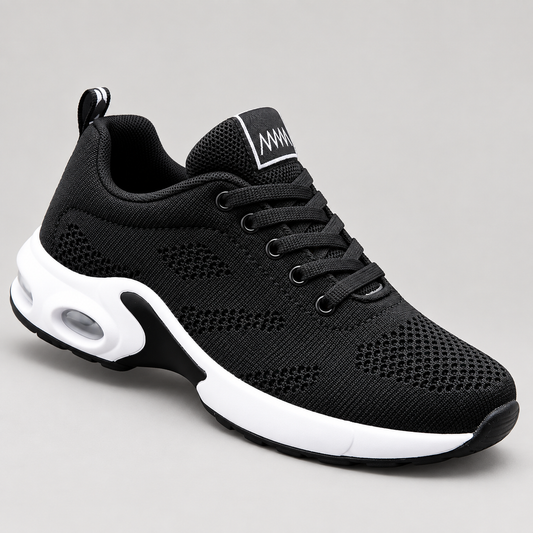 Cloudstep Pro black and white shoes - studio side view | OrthoKicks