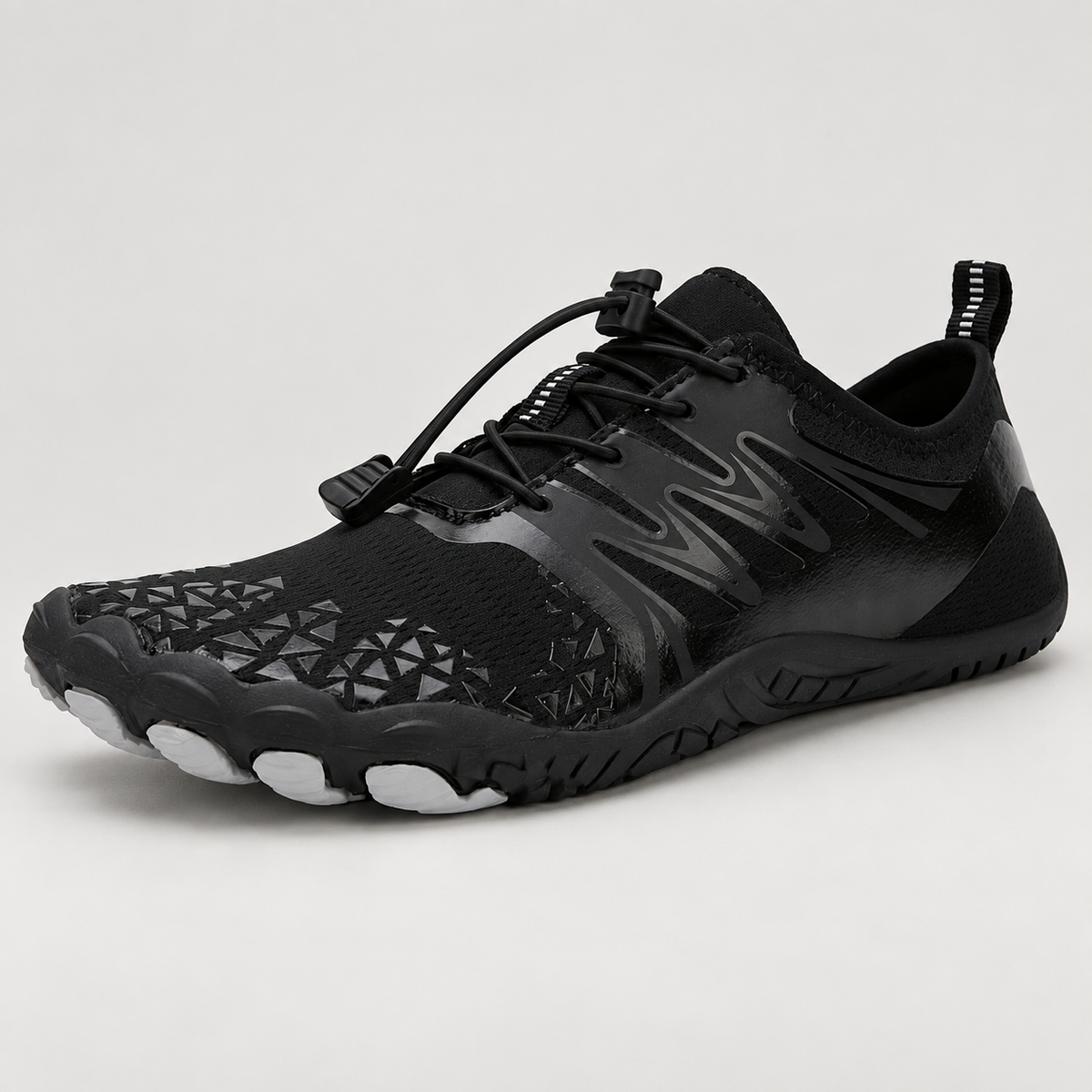 Ridgeline black shoes - studio side view | OrthoKicks