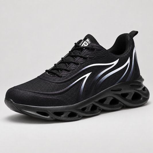 Cloudstep Cushion Trainers black shoes - studio side view | OrthoKicks
