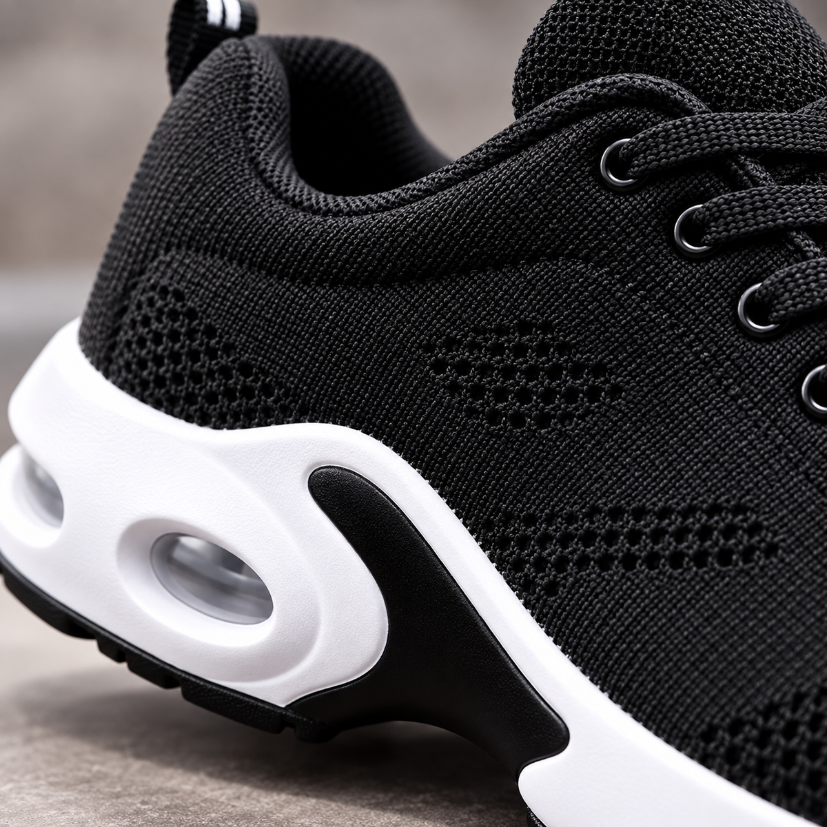 Cloudstep Pro black and white shoes - close-up material and sole detail | OrthoKicks