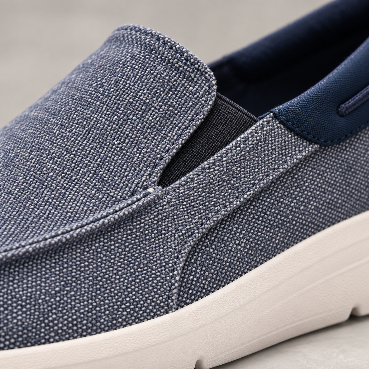Comfort Stretch Loafer blue shoes - close-up material and sole detail | OrthoKicks