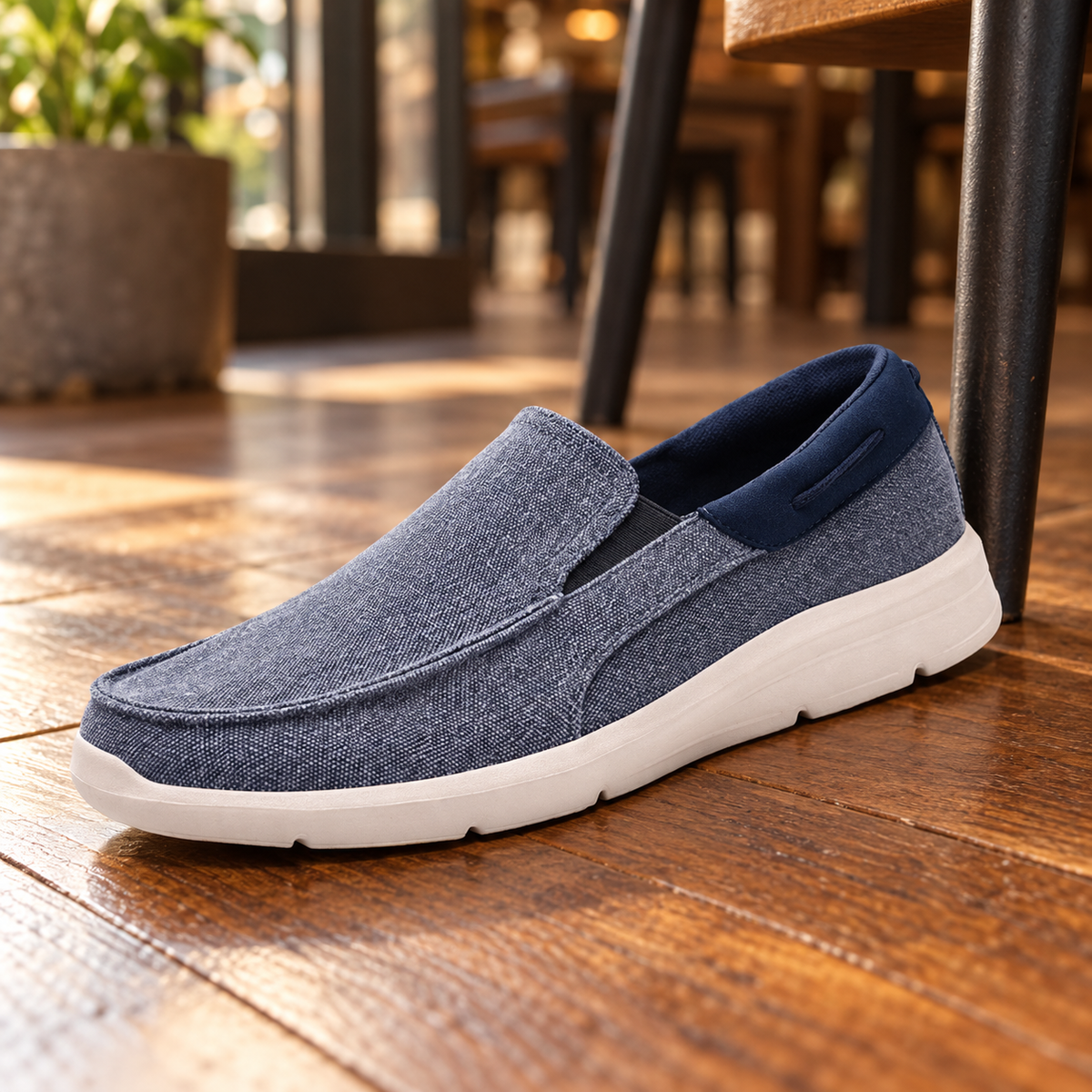 Comfort Stretch Loafer blue shoes - lifestyle context photo | OrthoKicks