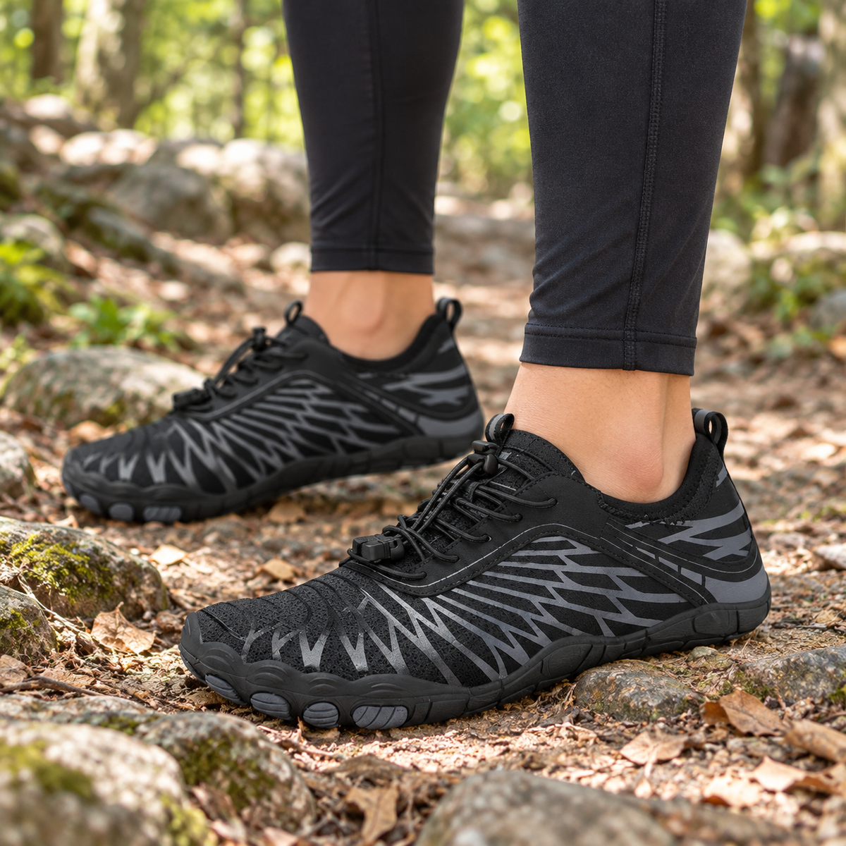Terra Pro black shoes - worn on feet, cropped below the waist | OrthoKicks