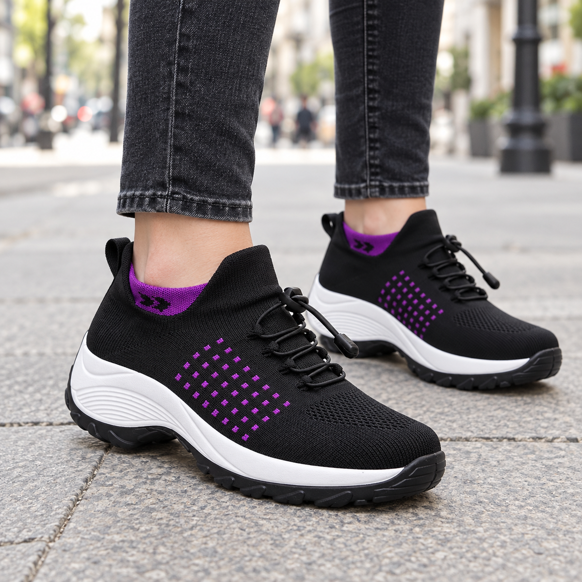 Flexknit Cushion Shoes - worn on feet, cropped below the waist | OrthoKicks