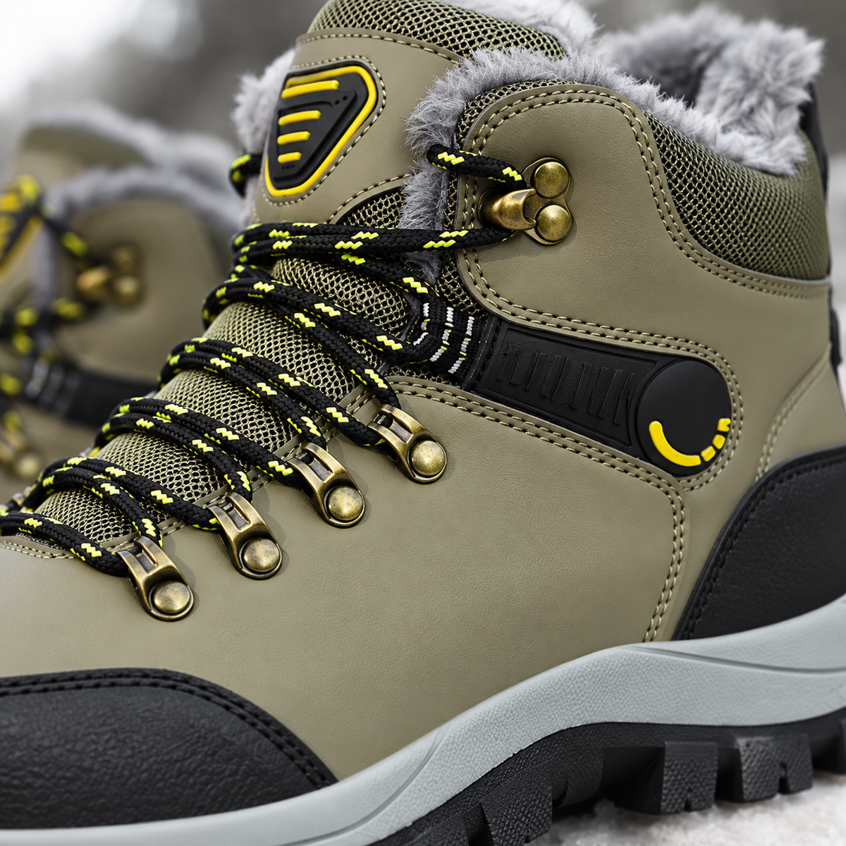 Frostline Men's Winter Boots - close-up material and sole detail | OrthoKicks
