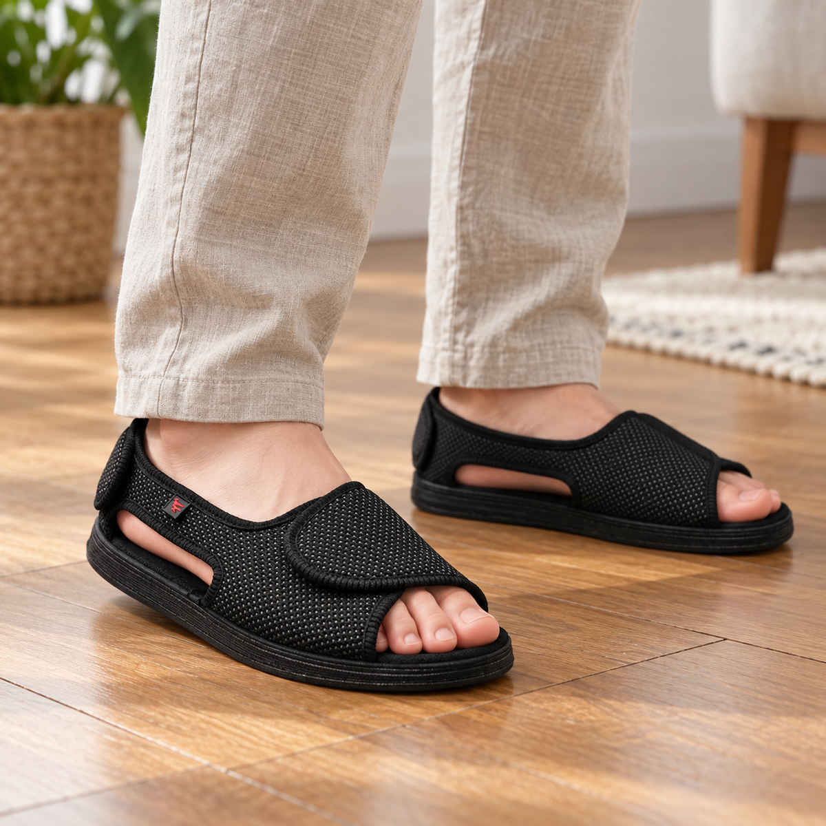Marina Wide-Fit Comfort Sandals - worn on feet, cropped below the waist | OrthoKicks