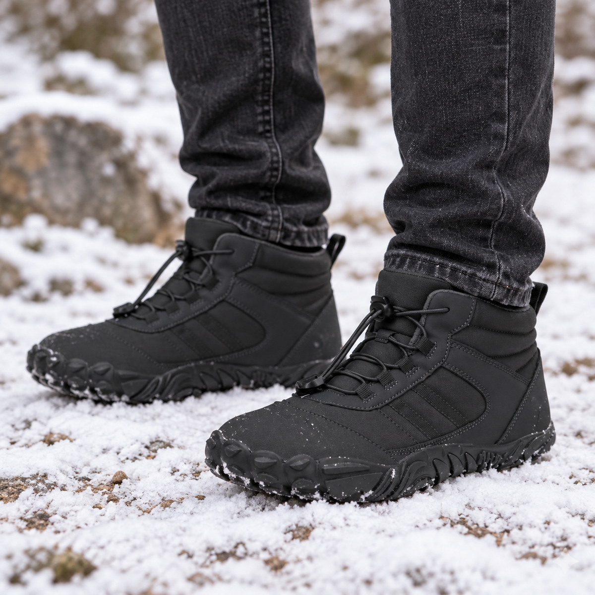 Northflex Master - Non-Slip Waterproof Winter Barefoot Shoe (Unisex) - worn on feet, cropped below the waist | OrthoKicks